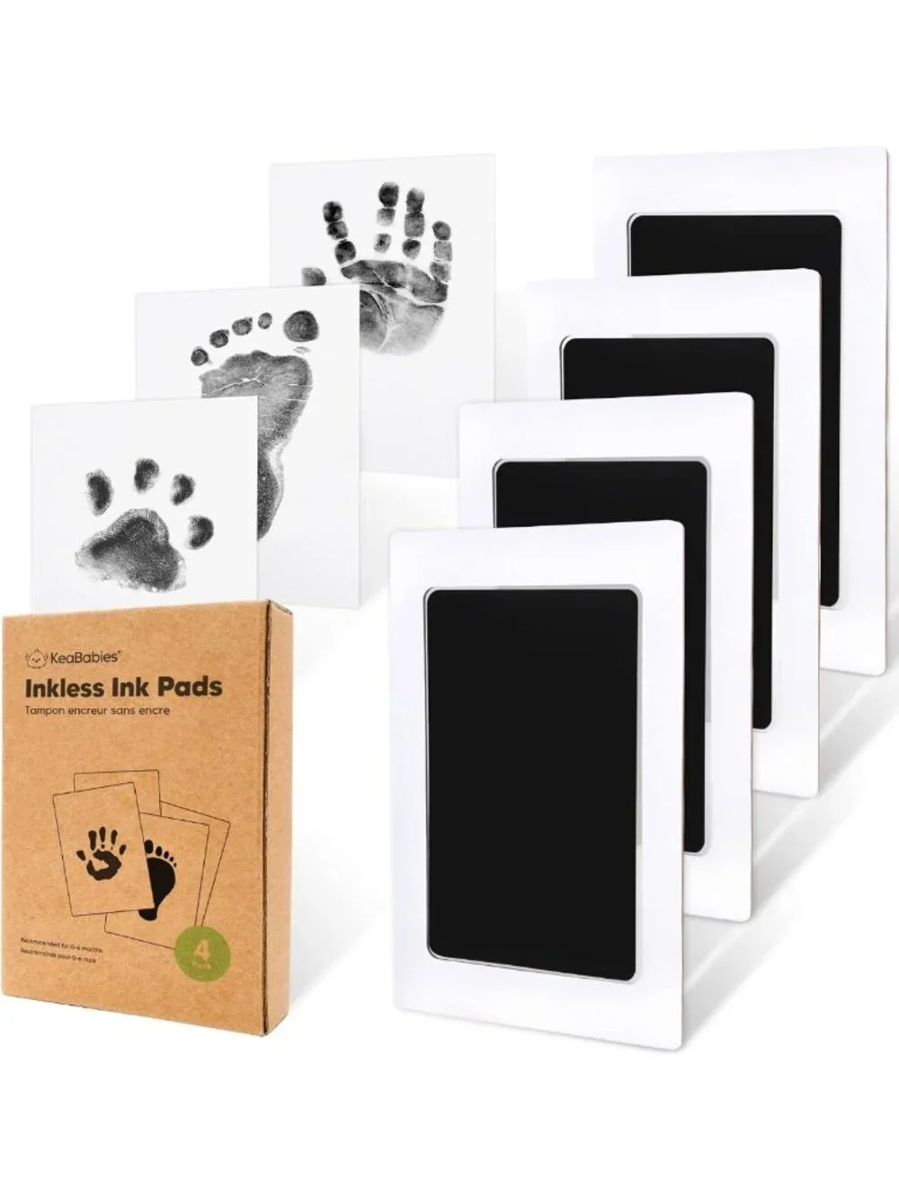 Mess-Free Inkless Baby Hand & Footprint Kit - 4 Pack, Jet Black Ink Pads
